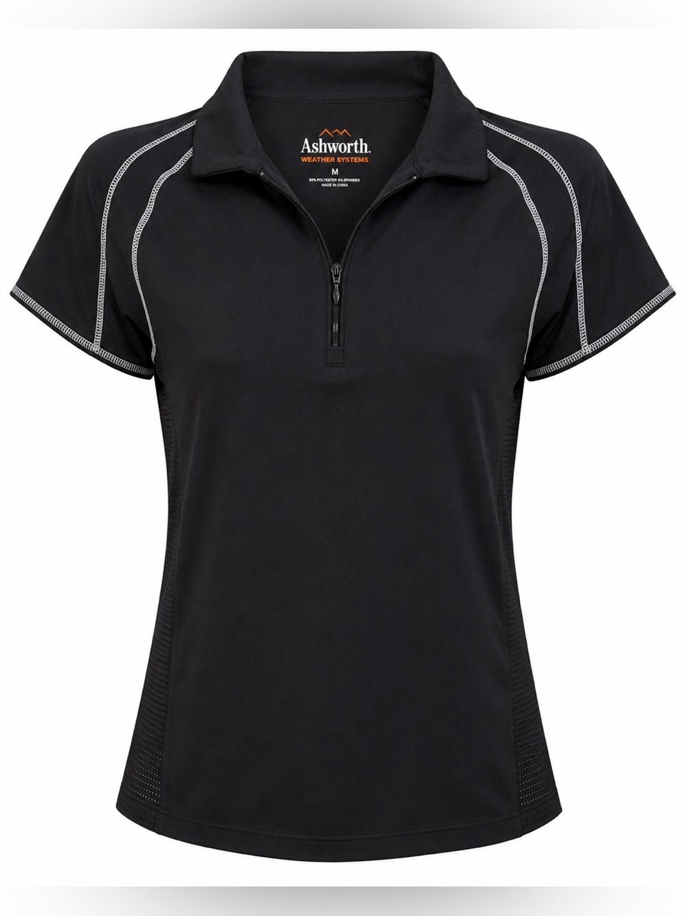 Ashworth Black Golf Polo Zip Athletic Top Medium